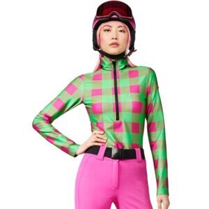 Goldbergh Luxury Sports Plaid Woody Ski Pully 1/2 Zip Top Women's SIZE XS